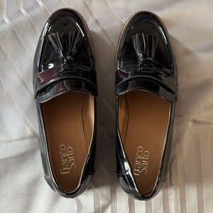 Franco Sarto Carolynn Black Leather Patent Tassel Loafers